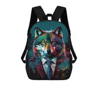 sinyumoney Colorful Wolf in Suit Art Print Mochila Escolar Infantil De 17 Pulgadas Con Estampado 3D De Películas De Anime Para Niños, Mochila De Viaje, Mochila Escolar Infantil
