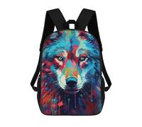 sinyumoney Colorful Wolf Portrait-14 Mochila Infantil, Mochila Escolar De Gran Capacidad Para Estudiantes, Mochila Para Libros, Mochila Para Niños, Niñas, Adultos Y Adolescentes 17inch
