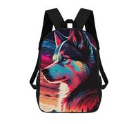 sinyumoney Colorful Wolf Portrait Artwork -4 Mochila Escolar Infantil Con Impresión 3D, Mochila Escolar Informal Para Niños De Primaria Y Secundaria 17inch