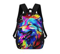 sinyumoney Colorful Wolf Portrait on Black Background Mochilas Para Niños Mochila Escolar Mochila Escolar Impresa En 3D Para Niños Estudiantes De Primaria Y Secundaria 17inch