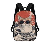 sinyumoney Cool Cat At The Great Wave Mochila Escolar Para Niñas Mochila Impermeable Mochila Informal De Día Mochila Ligera Para Niño Y Niña Mochila Escolar 17inch