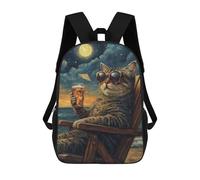 sinyumoney Cool Cat Beach Sunset Mochila Infantil Para Niñas, Mochila Escolar 3D, Mochila Para Niños Pequeños, Mochila Informal De Día, Mochila Escolar De Moda 17inch