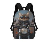 sinyumoney Cool Cat Biker Art Print Mochila Escolar Infantil De 17 Pulgadas, Impresa En 3D, Estilo Casual, Para Niños, Ideal Para Viajes, Como Mochila Escolar O Para Llevar Libros.