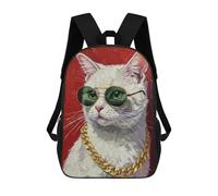 sinyumoney Cool Cat with Sunglasses And Chain Mochila Escolar Informal Para El Día A Día, Ideal Para El Trabajo, El Colegio, El Camping, Las Aventuras Al Aire Libre Y Los Viajes Diarios 17inch