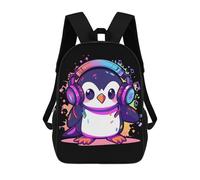 sinyumoney Cool Penguin Headphones Mochila Escolar Para Niños, Mochila Escolar Impresa En 3D Para Estudiantes De Primaria Y Secundaria 17inch