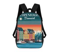 sinyumoney Copenhagen Denmark Skyline Mochila Infantil Para Niñas, Mochila Escolar 3D, Mochila Para Niños Pequeños, Mochila Informal De Día, Mochila Escolar De Moda 17inch