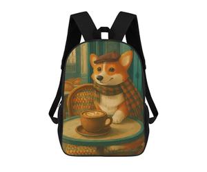 sinyumoney Corgi at Parisian Cafe with Coffee Mochila Escolar Para La Escuela Secundaria, Preparatoria, Universidad, Viajes Para Niñas, Niños Y Adolescentes 17inch