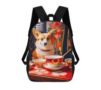 sinyumoney Corgi at Tea Time Mochila Escolar Mochila De Día Mochila De Negocios Mochila Impermeable Para Libros Para Niños/Niñas/Adolescentes 17inch