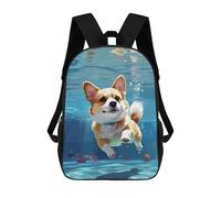 sinyumoney Corgi Dog Swimming Mochila Escolar Impresa En 3D 17inch Mochilas De Moda Para Niños, Mochilas Escolares Para Niños De Primaria Y Secundaria