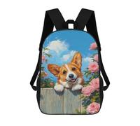 sinyumoney Corgi Dog with Pink Roses Mochilas Impresas En 3D Para Niños 17inch Mochilas De Moda Informales Para El Día A Día, Bolsas De Viaje, Mochilas Informales Para Exteriores Para Niños Y Niñas