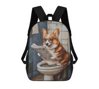 sinyumoney Corgi Reading Newspaper on Toilet Mochila Escolar Impresa En 3D 17inch Mochila Escolar Infantil Mochilas De Viaje Mochila Informal De Moda Para Niños Y Estudiantes