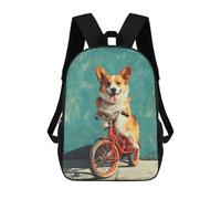 sinyumoney Corgi Riding Bicycle Art Print Mochila Escolar Para La Escuela Secundaria, Preparatoria, Universidad Y Viajes Para Niños/niñas/adolescentes 17inch