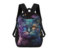 sinyumoney Cosmic Cat Glasses Art Print-2 Mochila Escolar Infantil De 17 Pulgadas Con Estampado 3D De Películas De Anime Para Niños, Mochila De Viaje, Mochila Escolar Infantil