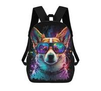 sinyumoney Cosmic Corgi Sunglasses Art Print Mochila Escolar De 17 Pulgadas Para Adolescentes, Con Estampado 3D, Ajustable Y Con Bolsillos, Ideal Para Niños, Niñas Y Estudiantes.