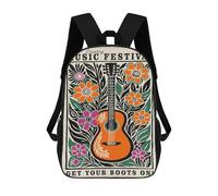 sinyumoney Country Music Festival Guitar Floral Art Mochila Escolar Informal Para El Día A Día, Ideal Para Viajes, Trabajo Y Uso Diario 17inch