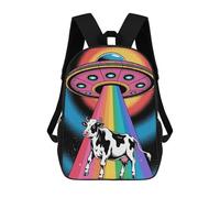 sinyumoney Cow Abduction by UFO with Rainbow Beam Mochila Escolar Para Niños Mochila Escolar Impresa En 3D Mochila Escolar De Moda Para Niños De Primaria Y Secundaria 17inch