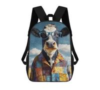 sinyumoney Cow in Glasses Patchwork Shirt Mochila Escolar Infantil Impresa En 3D 17inch Mochilas De Moda Para Niños De Primaria Y Secundaria