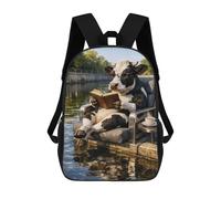 sinyumoney Cow Reading Book by The River Mochila Escolar Infantil De 17 Pulgadas, Impresa En 3D, Estilo Casual, Para Niños, Ideal Para Viajes, Como Mochila Escolar O Para Llevar Libros.