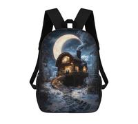 sinyumoney Cozy Cabin Under Crescent Moon Mochila Escolar Grande, Ligera E Informal: Perfecta Para Viajes, Trabajo Y Uso Diario 17inch