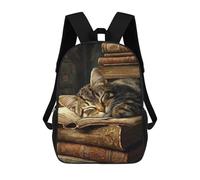 sinyumoney Cozy Cat Nap on Books -1 Mochila Escolar Infantil De 17 Pulgadas, Impresa En 3D, Estilo Casual, Para Niños, Ideal Para Viajes, Como Mochila Escolar O Para Llevar Libros.