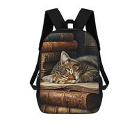 Sinyumoney Cozy Cat Nap on Books Mochila Ligero e Casual Para Campus, Viajes Y Deportes Al Aire Libre, Estilo-1-2, 17"