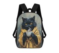 sinyumoney Cozy Cat with Coffee Mug Mochilas Escolares Mochila Escolar Ligera Mochila De Día Mochila Escolar Para La Universidad Para Niños/Niñas/Adolescentes 17inch