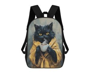 sinyumoney Cozy Cat with Coffee Mug Mochilas Escolares Mochila Escolar Ligera Mochila De Día Mochila Escolar Para La Universidad Para Niños/Niñas/Adolescentes 17inch