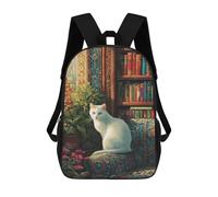 sinyumoney Cozy Reading Nook with White Cat Mochila Escolar Grande Resistente Al Agua Para Portátil Para Niñas Y Adolescentes 17inch