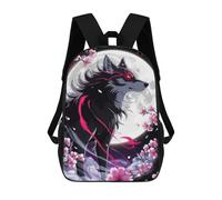 sinyumoney Crimson Moon Howl - Ethereal Wolf Amidst Sakura Storm Mochilas Escolares, Mochilas Para Portátil, Mochilas Para Camping, Aventuras Al Aire Libre Y Viajes Diarios 17inch