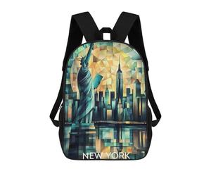 sinyumoney Cubist New York Skyline with Statue of Liberty Mochila Escolar Impermeable Para Computadora Para Niñas, Niños Y Adolescentes 17inch