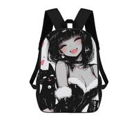 sinyumoney Cute Anime Cat Girl And Black Cat Mochila Escolar Impresa En 3D Para Niños Y Niñas, Mochila Para Portátil Para Niños/estudiantes/adultos 17inch
