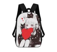sinyumoney Cute Anime Neko Girl with Red Heart And Black Cats Mochilas Impresas En 3D Para Niños, Mochila Escolar, Mochila De Moda Para Niños De Primaria Y Secundaria 17inch