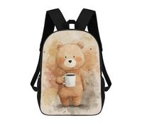 sinyumoney Cute Bear with Coffee Mochila Infantil Para Niñas Y Niños, Mochila De Día, Escuela Primaria, Perfecta Para La Vuelta Al Cole O Educación Física, Regalos Y Viajes 17inch