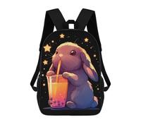 sinyumoney Cute Bunny with Boba Tea Mochila Escolar Mochilas Escolares Para Niñas Y Niños Mochila Con Bolsillo Mochila Escolar De Moda Mochila Infantil 17inch