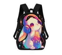sinyumoney Cute Bunny with Headphones Mochila Ronaldo, Mochila Infantil, Mochila Escolar Para Estudiantes, Mochila Para Libros, Mochila Escolar Impresa En 3D Para Niños Y Niñas, 17inch