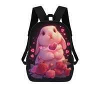 sinyumoney Cute Bunny with Heart & Roses Mochilas Infantiles Mochila Escolar Mochila Impresa En 3D Para Niños Mochilas De Viaje Bolsas Para Libros Mochila Escolar Para Niños 17inch