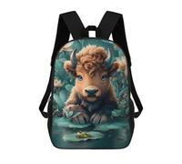 sinyumoney Cute Calf with Frog in Pond Mochila Para Niños, Adolescentes Y Estudiantes, Mochilas Para Niñas, Mochilas Para Niños Pequeños, Primaria Y Secundaria 17inch