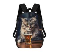 sinyumoney Cute Cat And A Beer Mochilas Impresas En 3D 17inch Mochila Escolar Infantil Para Exteriores, Mochila Informal De Día, Bolsas De Viaje Informales Para Estudiantes De Secundaria