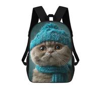 sinyumoney Cute Cat in Blue Hat-1 Mochila Escolar Infantil De 17 Pulgadas, Impresa En 3D, Estilo Casual, Para Niños, Ideal Para Viajes, Como Mochila Escolar O Para Llevar Libros.
