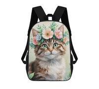 sinyumoney Cute Cat with Flower Crown Watercolor Mochilas Para Niños Mochilas Escolares Mochila Escolar Para Niños Impresa En 3D Mochilas De Viaje De Moda Para Niños De Primaria Y Secundaria 17inch
