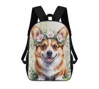 sinyumoney Cute Corgi with Flower Crown Watercolor Mochila Infantil, Mochila Escolar Infantil, Mochilas Escolares Impresas En 3D Para Niños Y Estudiantes Adolescentes 17inch