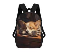 sinyumoney Cute Dog Corgi Coffee Cozy Mochilas Infantiles Impresas En 3D Para Niños, Mochilas Escolares De Moda, Mochilas De Viaje, Mochilas Escolares Para Niños De Primaria 17inch
