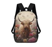 sinyumoney Cute Floral Highland Cow Mochila Infantil Escolar Para Niños Con Estampado 3D De Dibujos Animados, Mochila Escolar Para Estudiantes, Mochila Para Portátil Para Niños Y Niñas 17inch