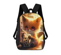 sinyumoney Cute Fox Drinking Boba Tea Mochila Infantil, Mochila Escolar De Gran Capacidad Para Estudiantes, Mochila Para Libros, Mochila Para Niños, Niñas, Adultos Y Adolescentes 17inch