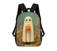 sinyumoney Cute Ghost with Pumpkin in Flower Field Mochilas Infantiles Escolares Impresas En 3D, Mochilas Para Niños, Mochilas De Viaje Para Niños Y Niñas, Mochilas Escolares Para Niños 17inch