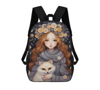 sinyumoney Cute Girl And Fox Mochila Escolar Para Niños, Mochila Escolar De Gran Capacidad Para Niños, Mochila Escolar 3D, Regalos Para Niños 17inch