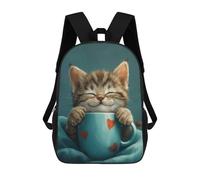 sinyumoney Cute Grey Tabby Cat Coffee Mochila Escolar Impresa En 3D Para Niños Y Niñas, Mochila Para Portátil Para Niños/estudiantes/adultos 17inch