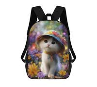 sinyumoney Cute Kitten with Floral Hat Mochilas Para Niños 17inch Mochila Escolar Mochila Escolar Impresa En 3D Para Niños De Primaria Y Secundaria