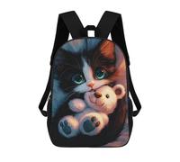 sinyumoney Cute Kitten with Teddy Bear Mochila Escolar Ligera Para El Colegio, Mochila Escolar De Día, Mochila Para Libros Para La Universidad Para Niñas, Adolescentes 17inch