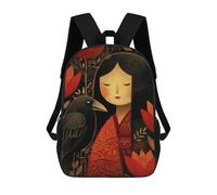 sinyumoney Cute Kokeshi Girl with Raven Mochilas Infantiles Escolares Impresas En 3D, Mochilas Para Niños, Mochilas De Viaje Para Niños Y Niñas, Mochilas Escolares Para Niños 17inch